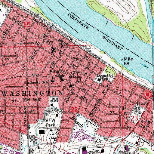 Topographic Map of Washington Historical Society Museum, MO