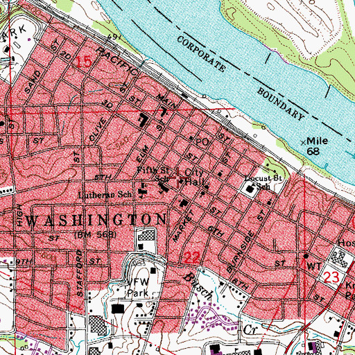 Topographic Map of Washington City Hall, MO