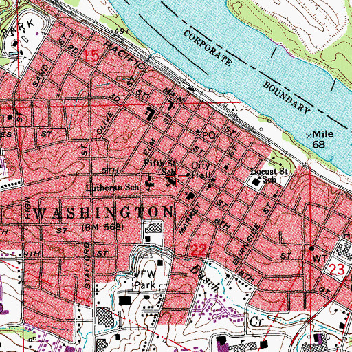 Topographic Map of Washington Public Library, MO