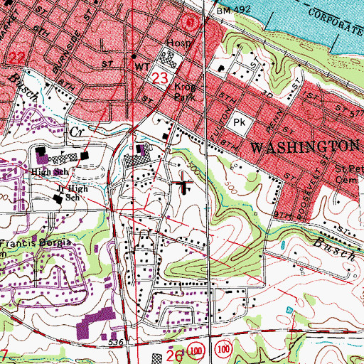 Topographic Map of Our Lady of Lourdes Catholic School, MO