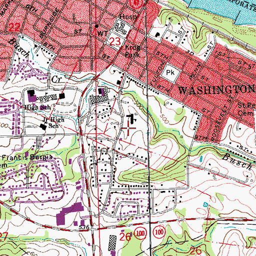 Topographic Map of Our Lady of Lourdes Catholic Church, MO