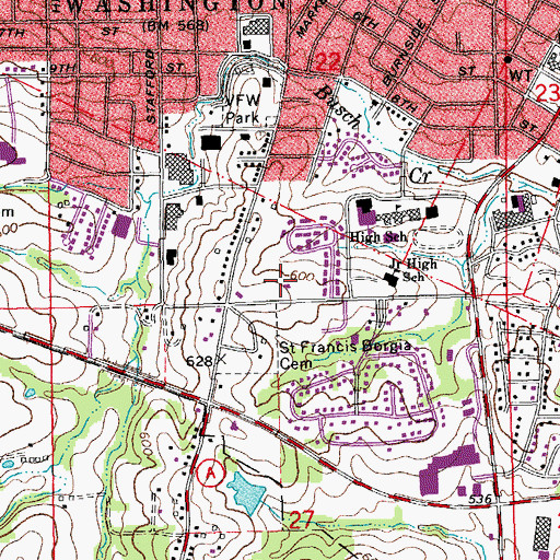 Topographic Map of First Baptist Church, MO