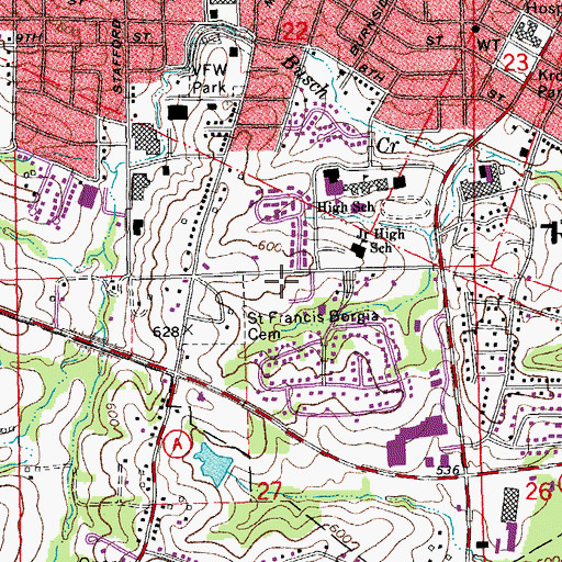Topographic Map of Washington Fire Department Station 1, MO