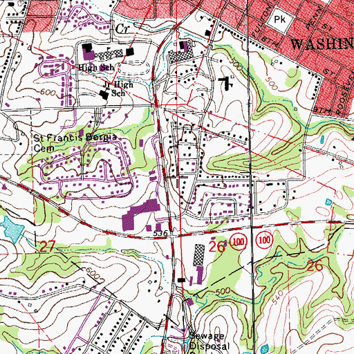 Topographic Map of Washington Water Tower, MO