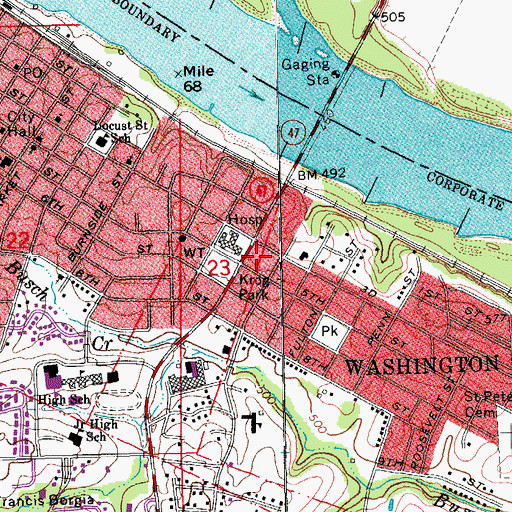 Topographic Map of Mercy Hospital Washington, MO