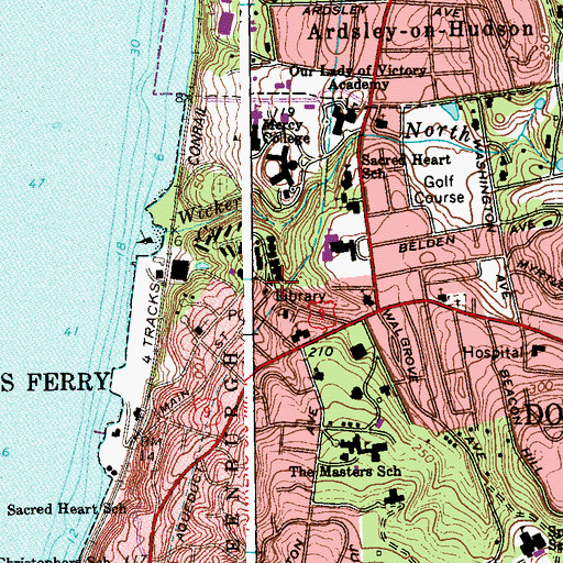 Topographic Map of Dobbs Ferry Public Library, NY