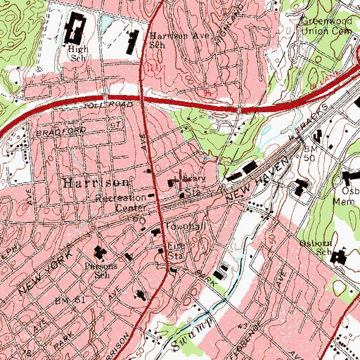Topographic Map of Harrison Public Library, NY