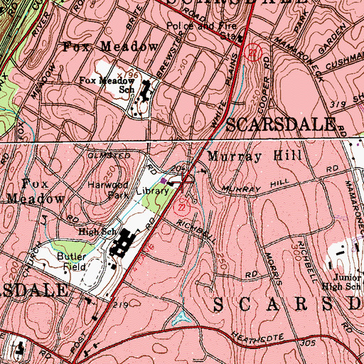Topographic Map of Scarsdale Public Library, NY