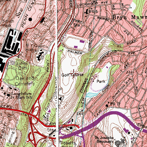 Topographic Map of Dunwoodie Golf Course, NY