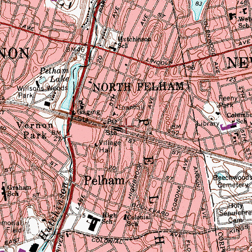 Topographic Map of Pelham Station, NY