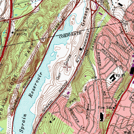 Topographic Map of Sprain Lake Golf Course, NY