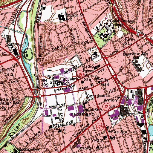Topographic Map of White Plains Mall Shopping Center, NY