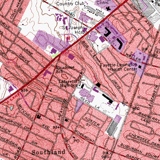 Topographic Map of School for the Creative and Performing Arts at Lafayette, KY