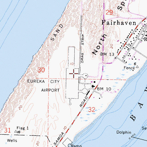 Topographic Map of Naval Auxiliary Air Facility Eureka (historical), CA
