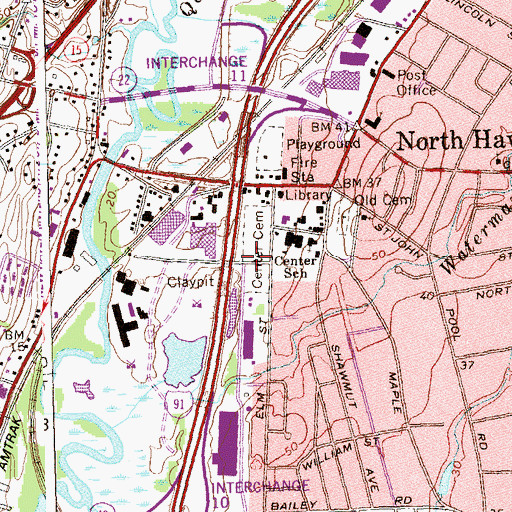 Topographic Map of New Center Cemetery, CT