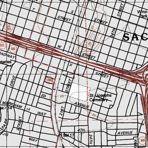 Topographic Map of Broadway Post Office, CA
