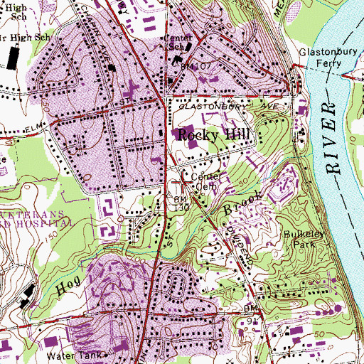 Topographic Map of Center Cemetery, CT