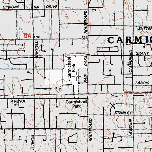 Topographic Map of Carmichael Post Office, CA