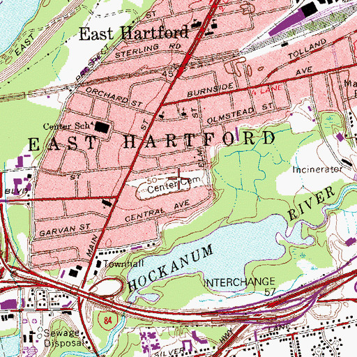 Topographic Map of Center Cemetery, CT