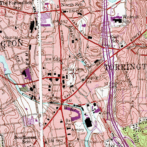 Topographic Map of Center Cemetery, CT