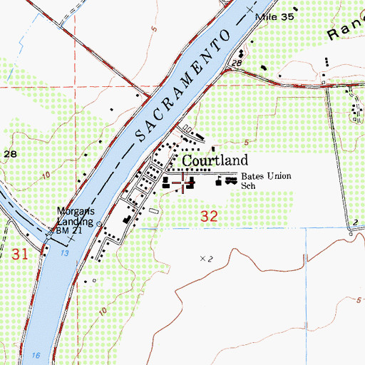 Topographic Map of Courtland Community Operated Neighborhood Library, CA