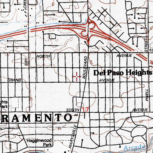 Topographic Map of Del Paso Heights Post Office, CA