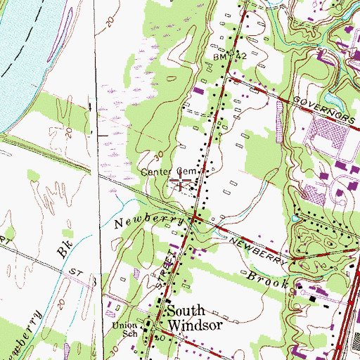 Topographic Map of Center Cemetery, CT