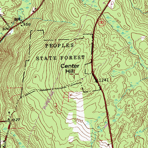 Topographic Map of Center Hill, CT