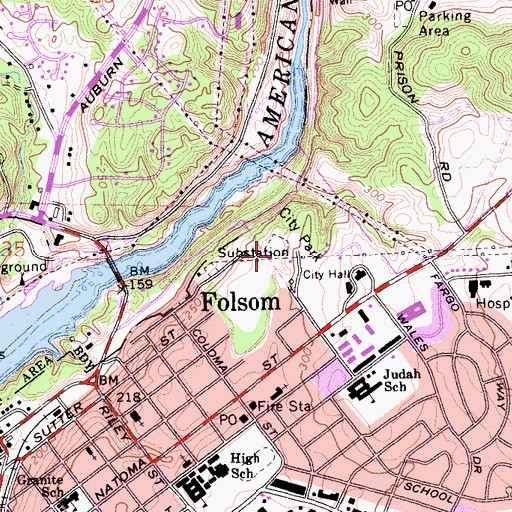 Topographic Map of Folsom Rodeo Grounds, CA