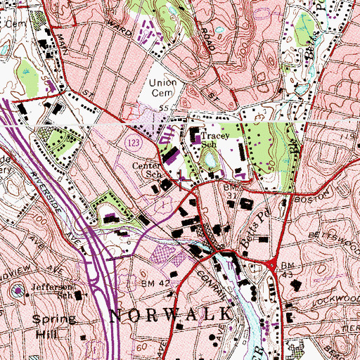 Topographic Map of Center School, CT