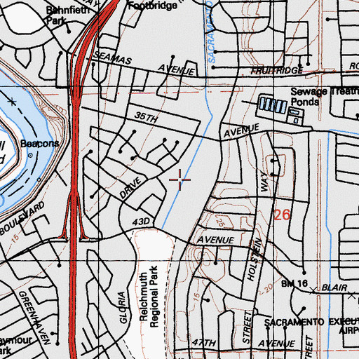 Topographic Map of Land Park Post Office, CA