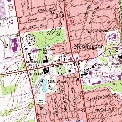 Topographic Map of Center School, CT