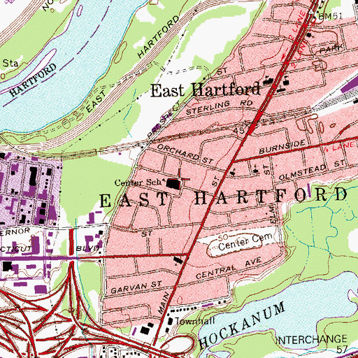 Topographic Map of Center School, CT