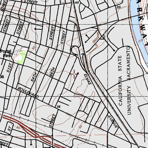 Topographic Map of Sacramento Armory, CA