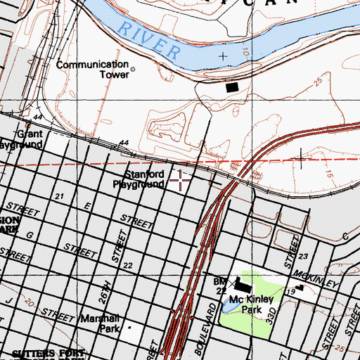 Topographic Map of Sacramento Armory, CA