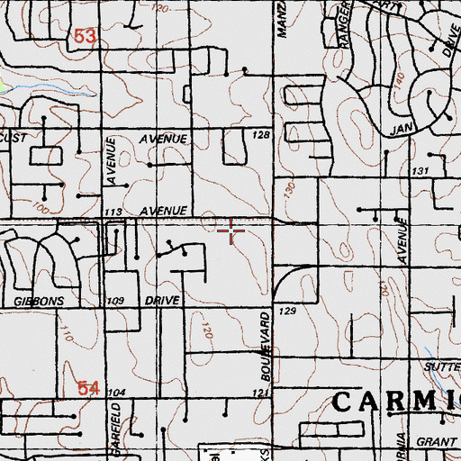 Topographic Map of Sacramento County Sheriff - Carmichael Service Center, CA