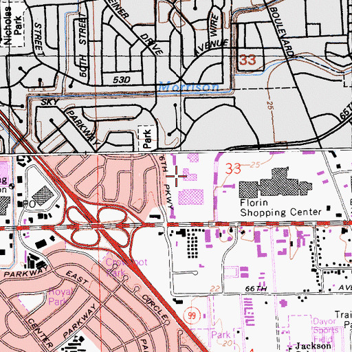 Topographic Map of Sacramento County Sheriff - Florin Station, CA