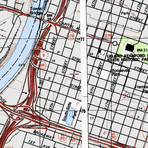 Topographic Map of Sacramento City Fire Department Station 1, CA
