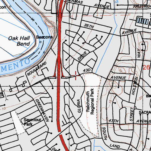 Topographic Map of Sacramento City Fire Department Station 13, CA