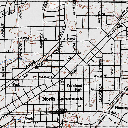 Topographic Map of Sacramento City Fire Department Station 20, CA