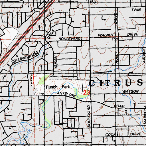 Topographic Map of Sacramento Metropolitan Fire District Station 27, CA