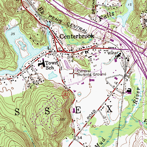 Topographic Map of Centerbrook Cemetery, CT