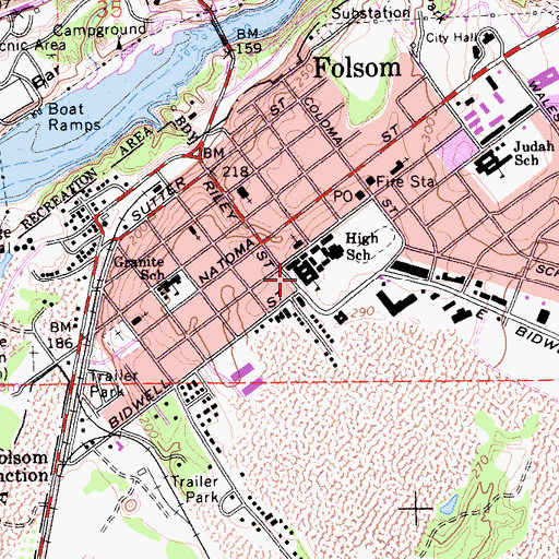 Topographic Map of Sutter Middle School, CA