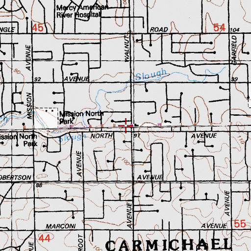 Topographic Map of Wonderland School, CA
