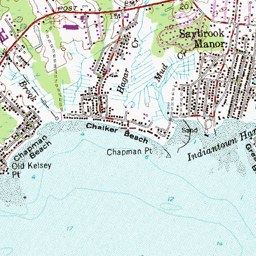 Topographic Map of Chalker Beach, CT