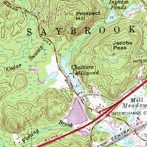 Topographic Map of Chalkers Millpond, CT