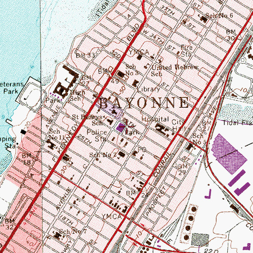 Topographic Map of Bayonne Engine Company 3, NJ