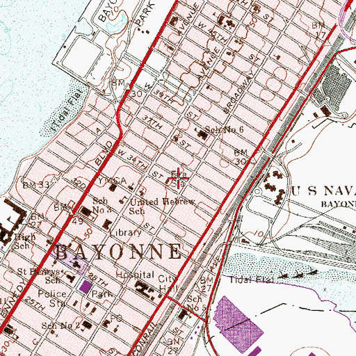 Topographic Map of Bayonne Engine Company 5, NJ