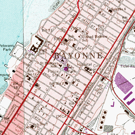 Topographic Map of Bayonne Fire Department Station 3, NJ