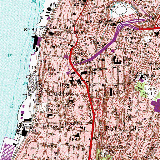 Topographic Map of Saint Joseph's Medical Center, NY